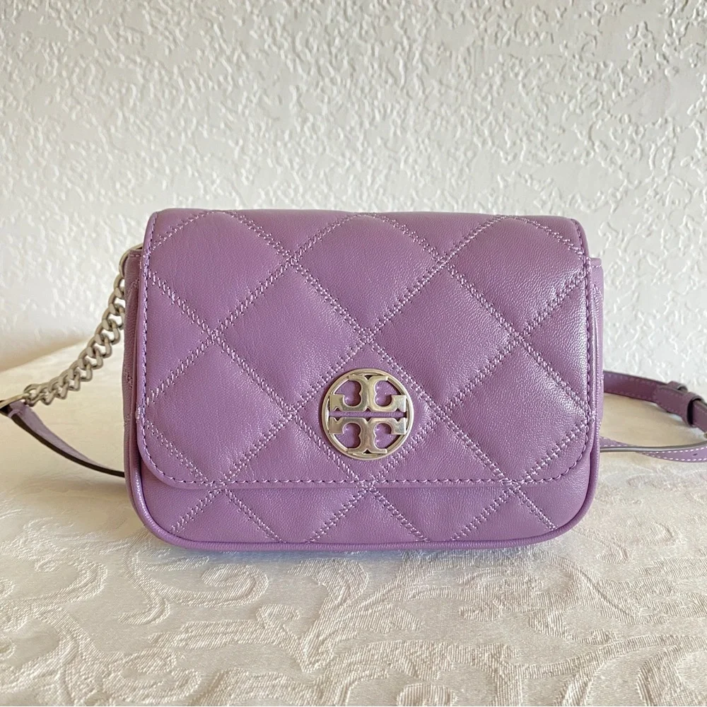 TORY BURCH lavender quilted leather Willa Belt Bag